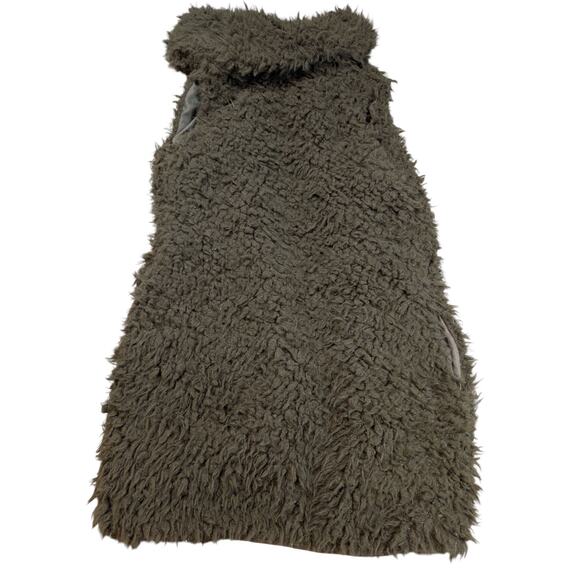 Me Jane Olive Green Open Faux Fur Sherpa Long Hair Vest Sz S Boho Fallfashion - Picture 2 of 7